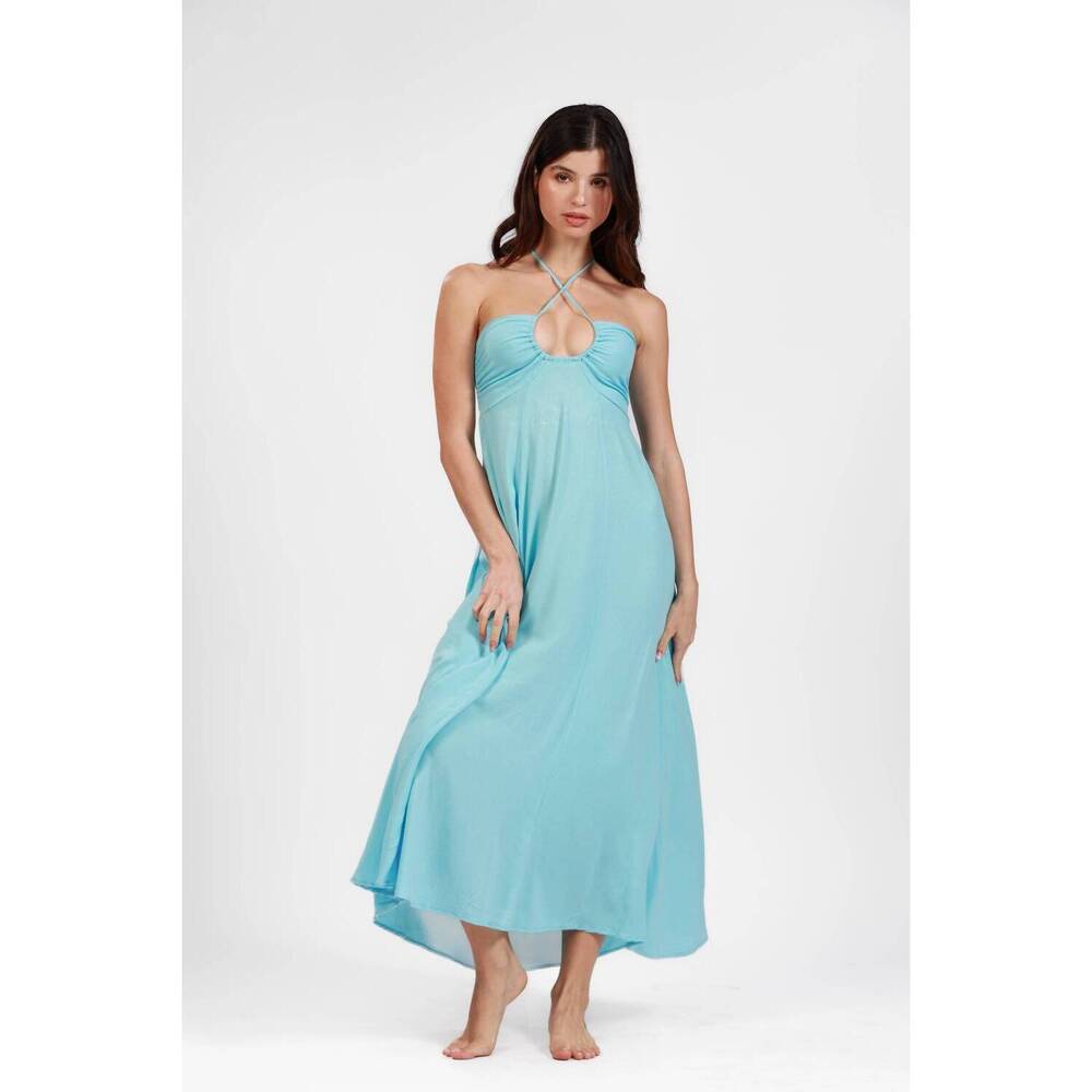 NEW SALTY WEEKEND escape halter dress in azure